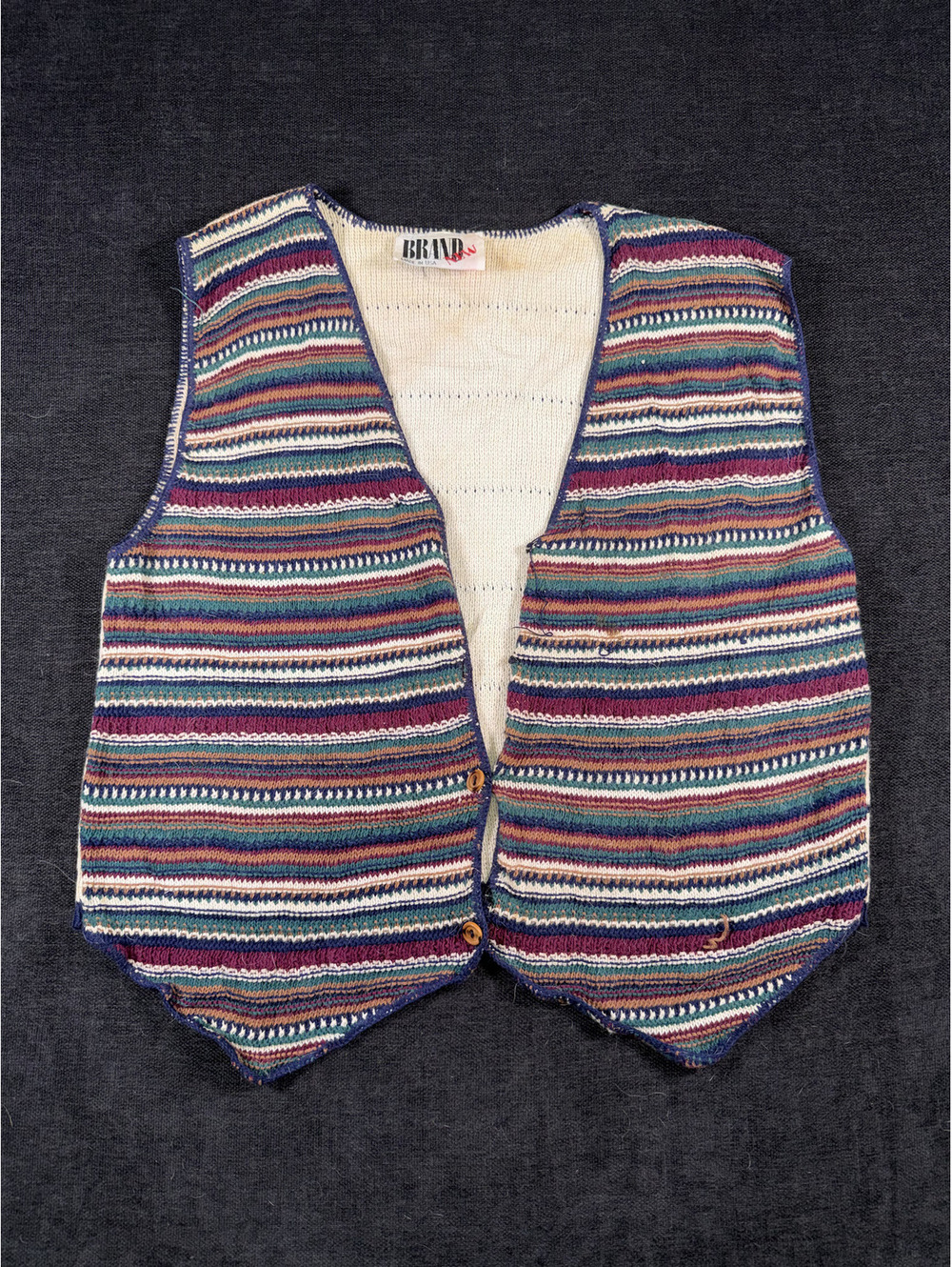 Vintage Multicolor Striped Knit Cotton Vest Made in USA
